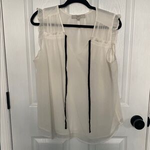 LOFT Cream Sleeveless Blouse with Black Accents